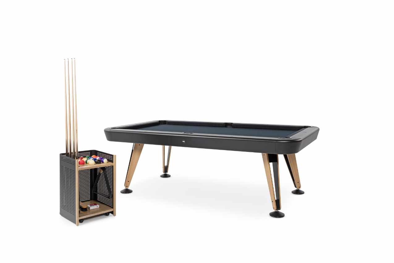 Diagonal pool table featuring elegant geometric form and a dynamic presence that unifies design and play in contemporary interior spaces.