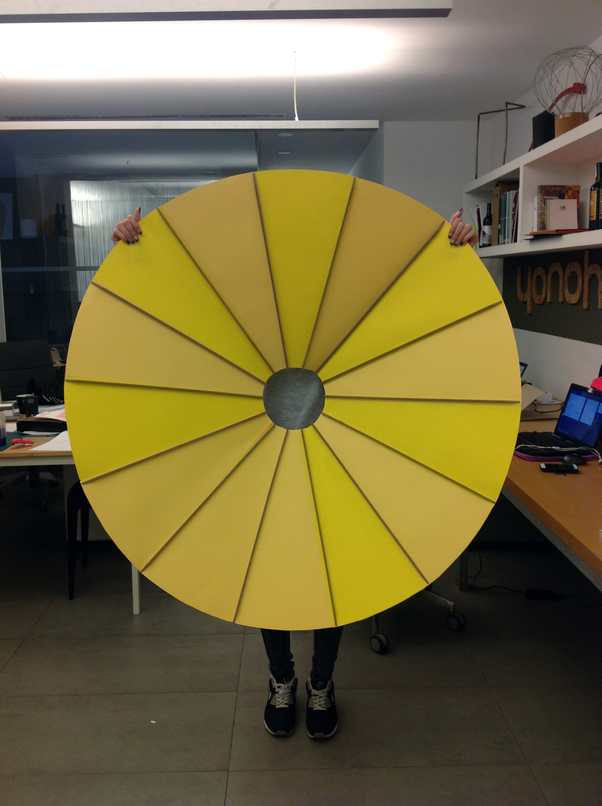 Banga lamp with rhythmic wooden lamellae in contemporary interior