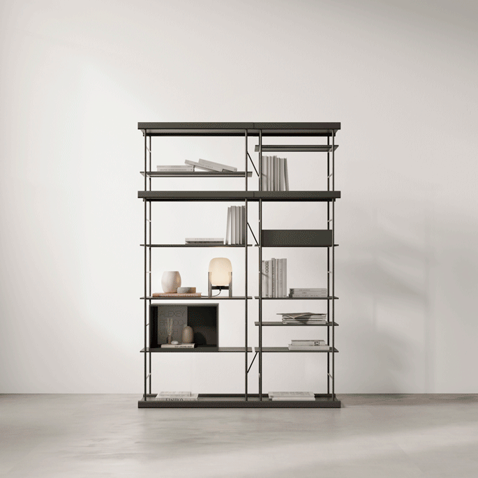 Bost modular shelving system with clear geometric structure