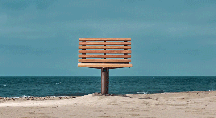 Fungi urban bench with sculptural, rounded form integrated in public space