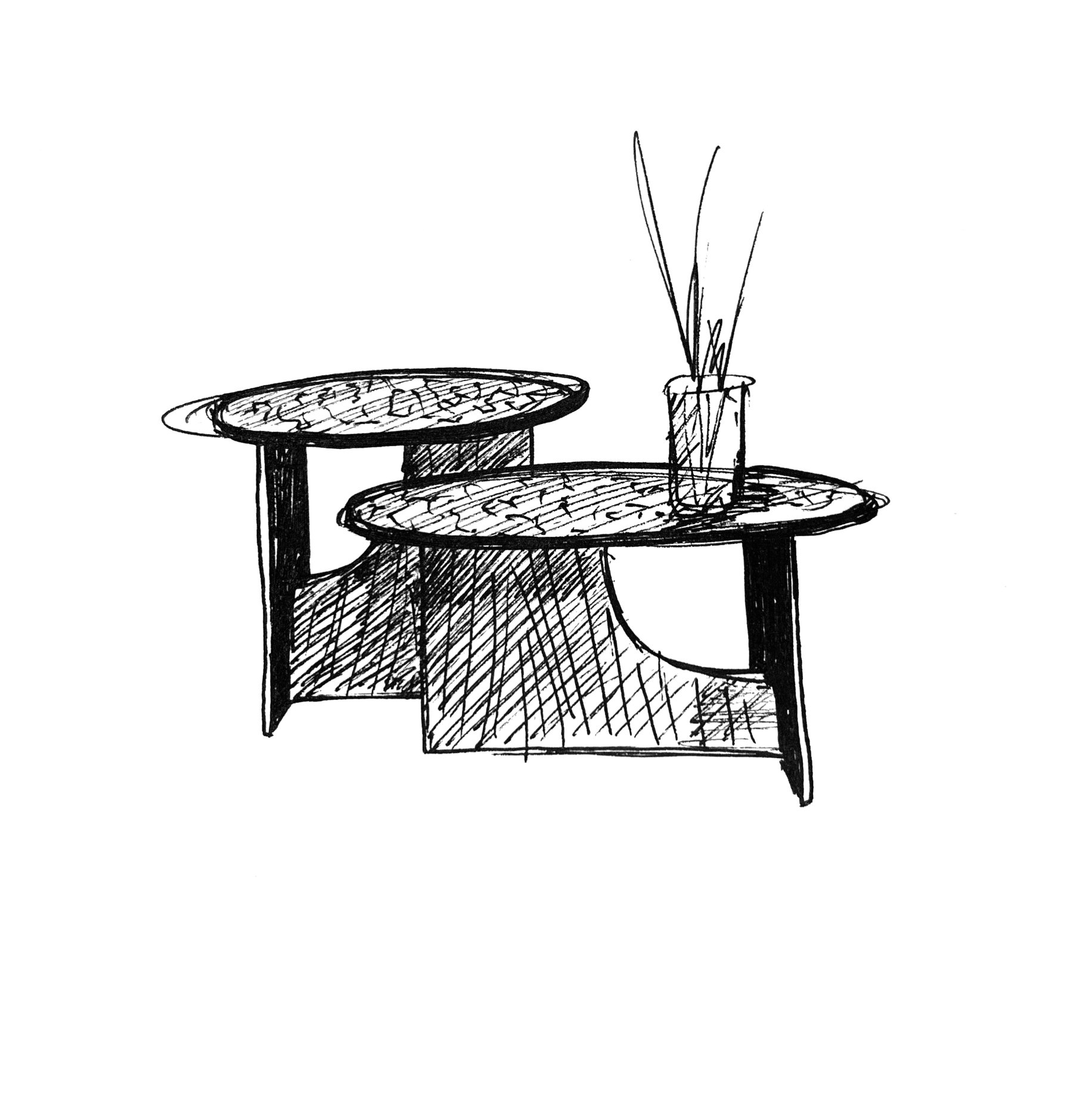 Coro coffee tables arranged in layered composition