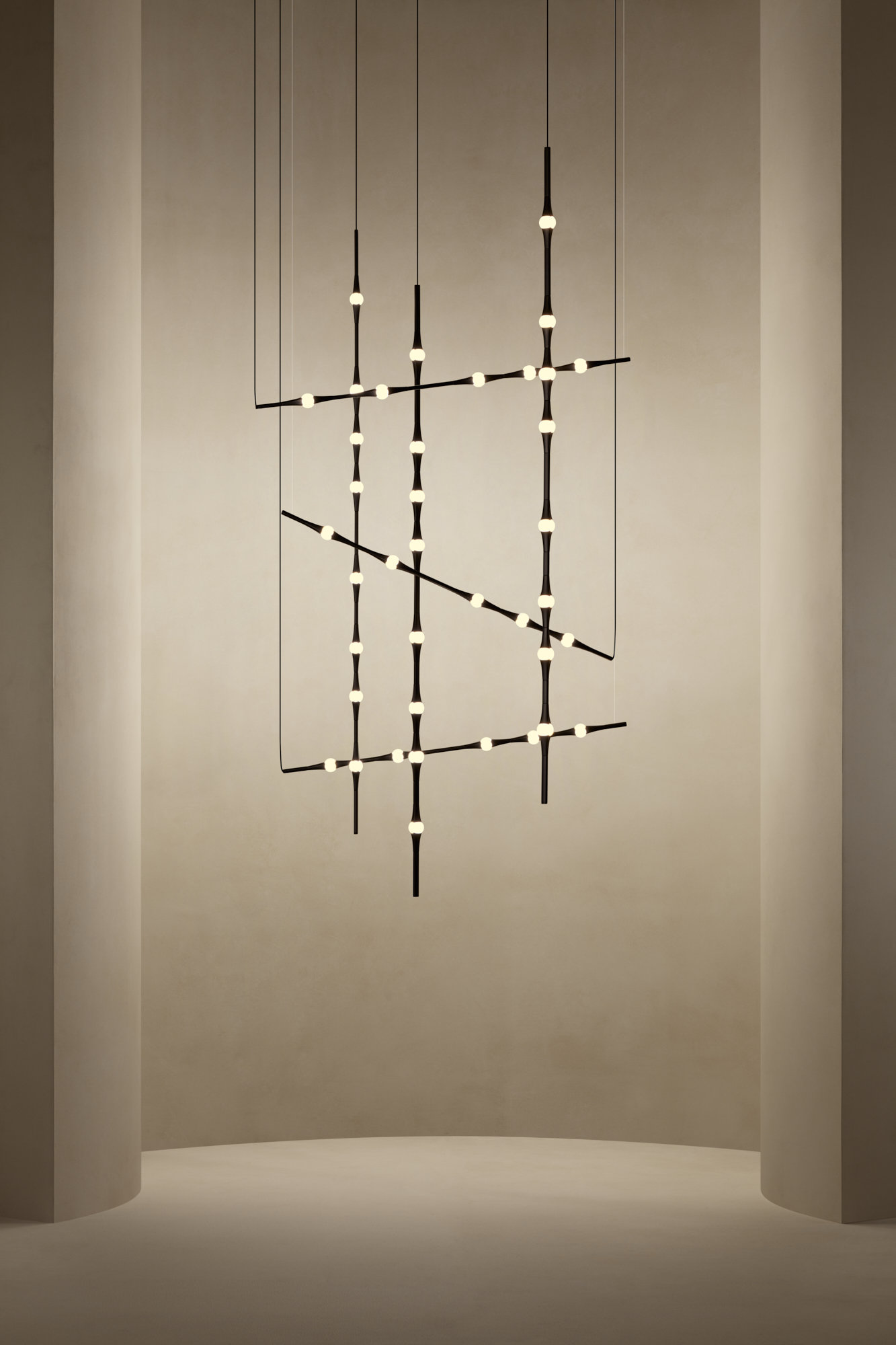 Dew lamp with softly glowing body in modern interior