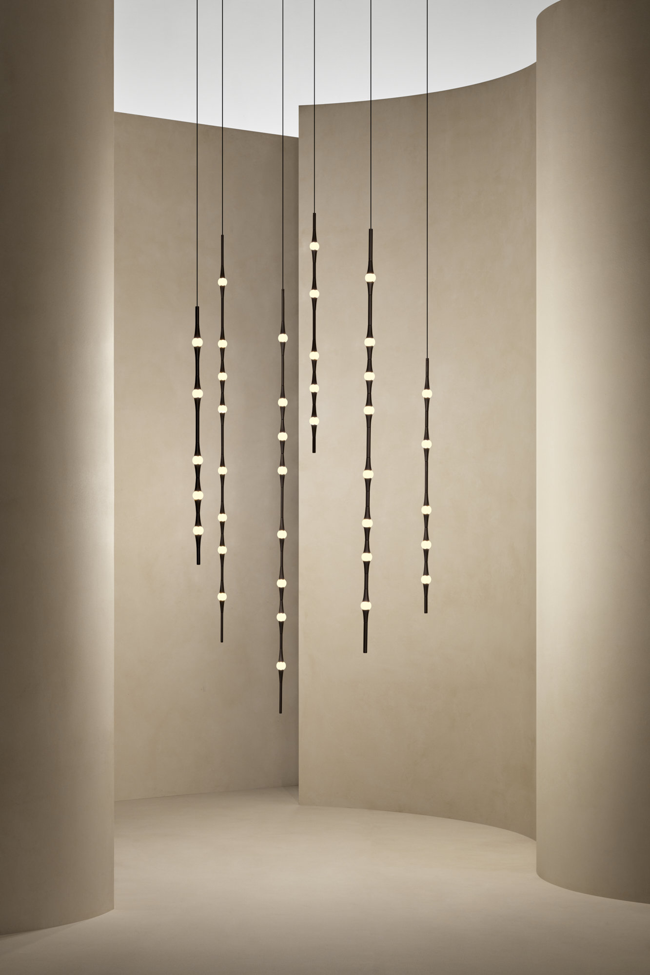 Dew lamp with softly glowing body in modern interior