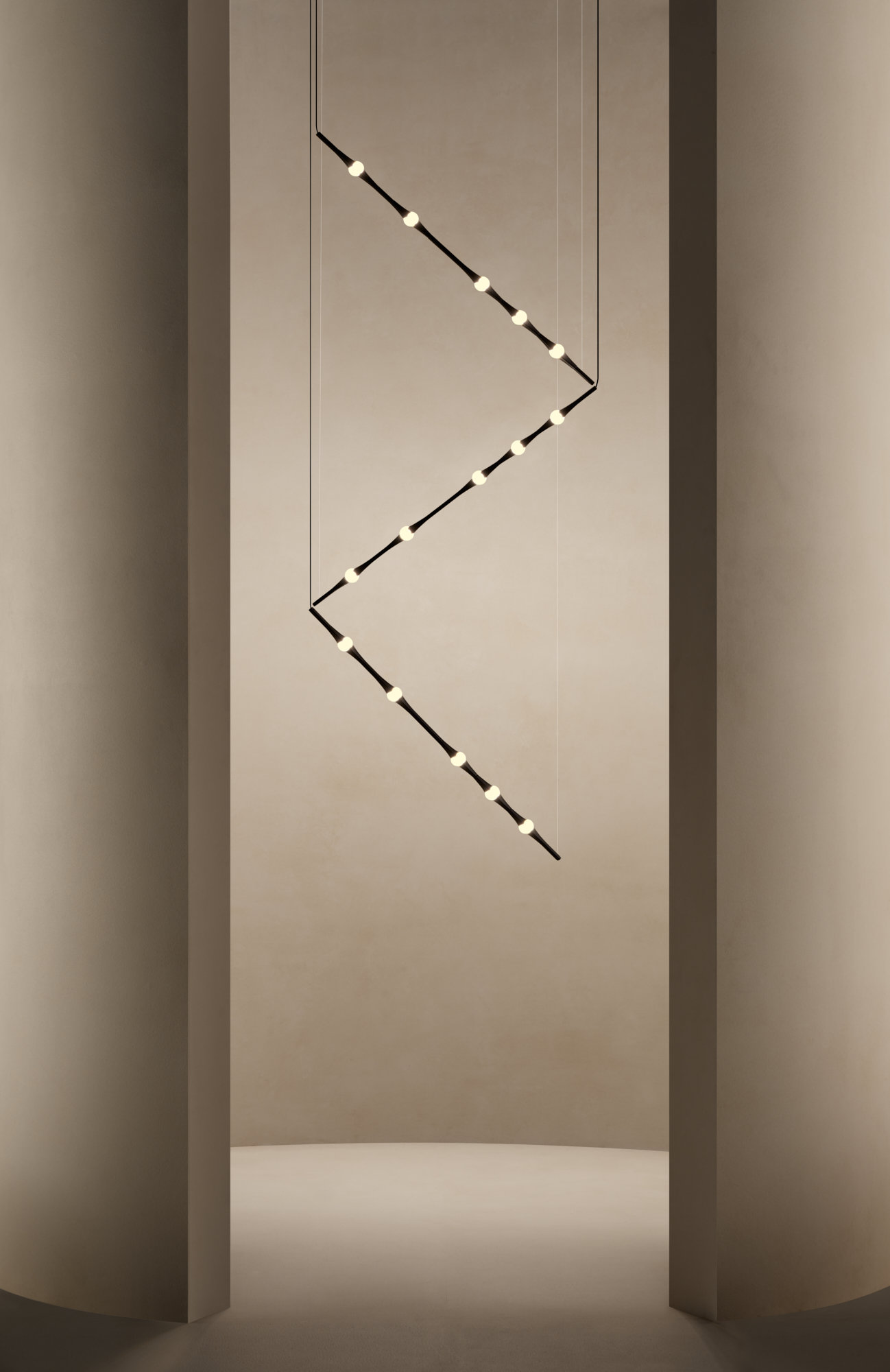 Dew lamp with softly glowing body in modern interior