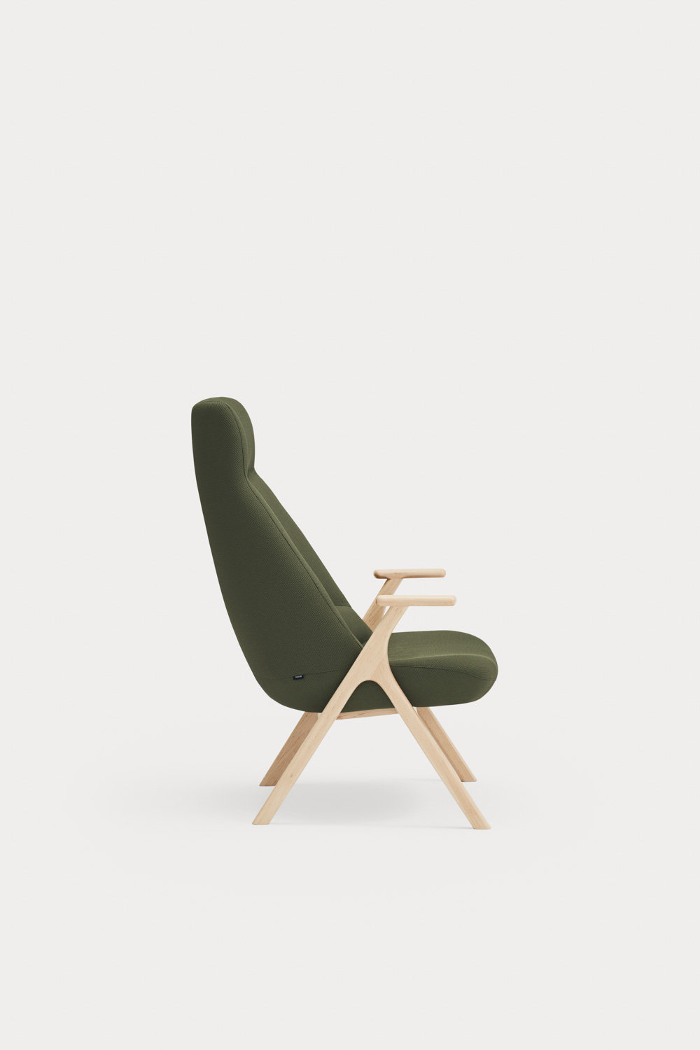 Dins Armchair in contemporary interior with soft upholstery and defined silhouette