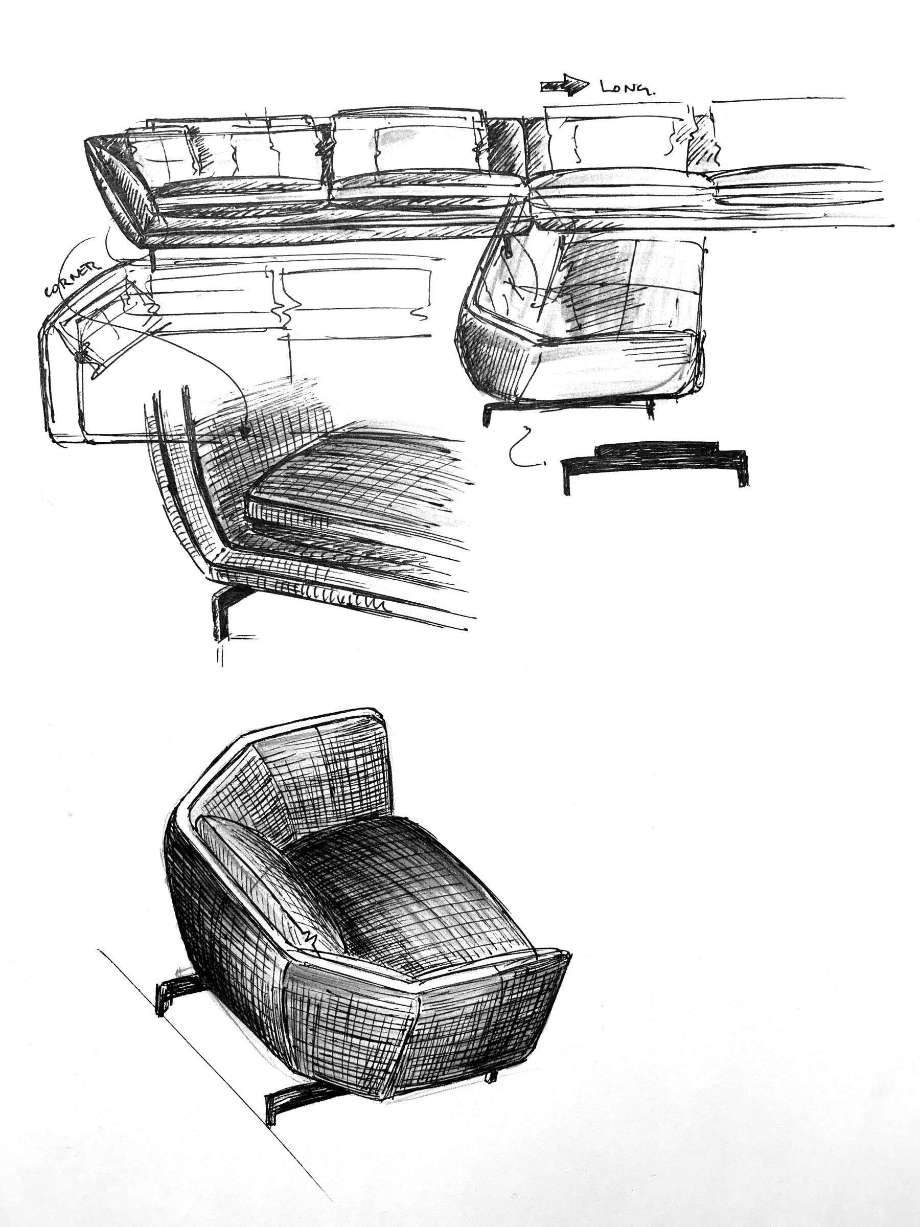 Disc sofa with curved backrest in contemporary lounge setting
