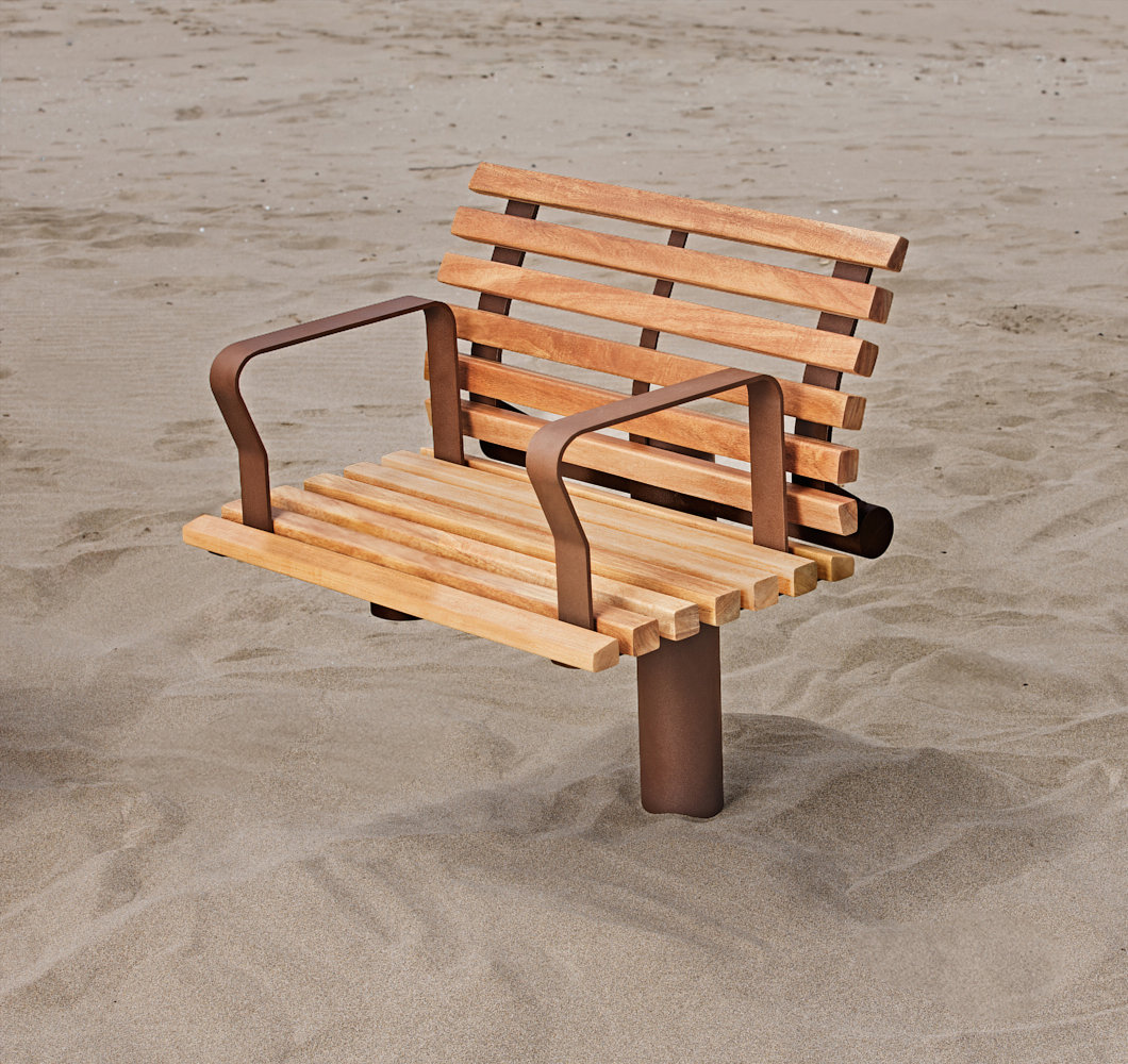 Fungi urban bench with sculptural, rounded form integrated in public space