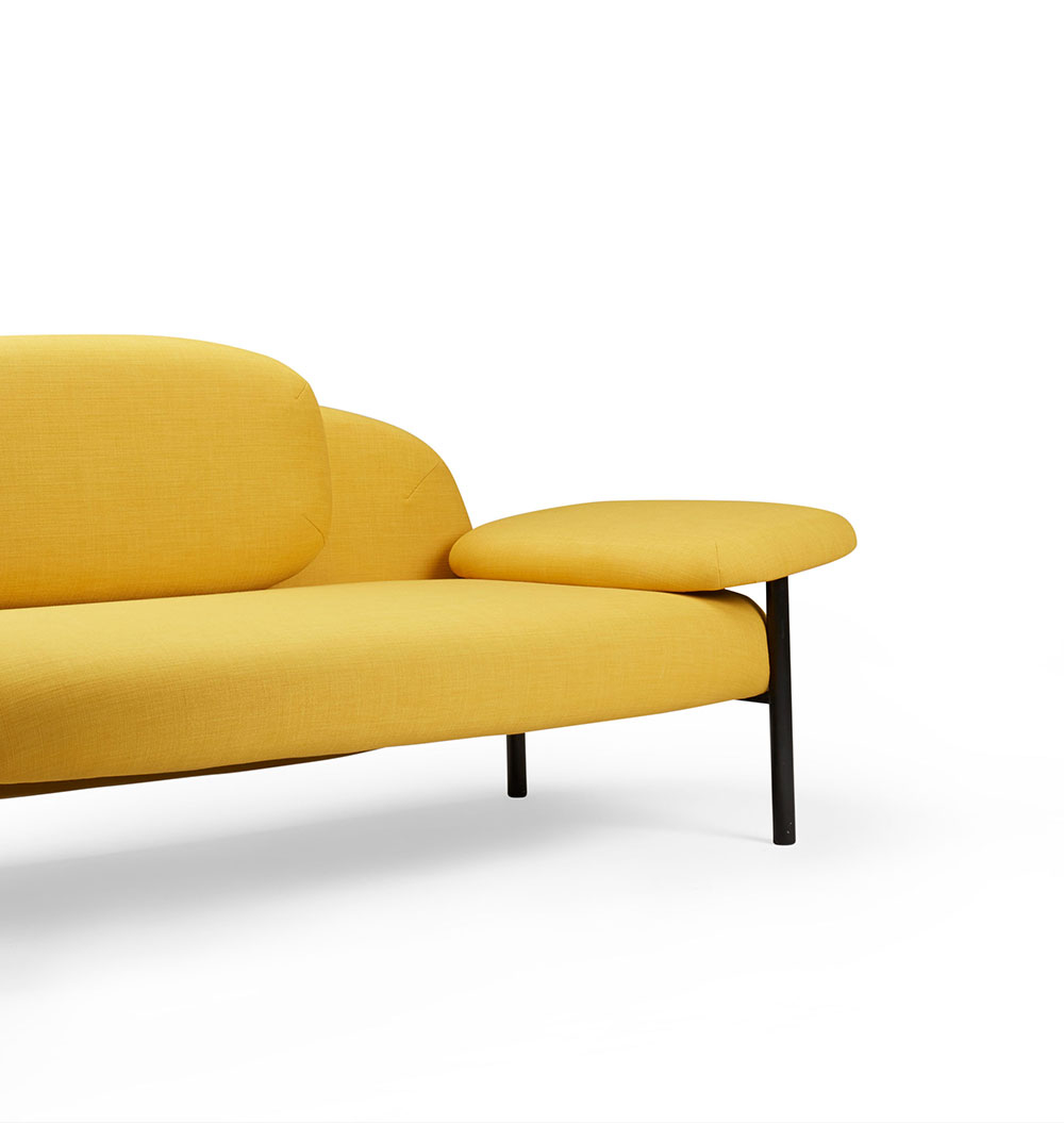 Gummy sofa with rounded colourful forms in contemporary interior