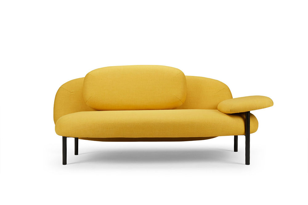 Gummy sofa with rounded colourful forms in contemporary interior