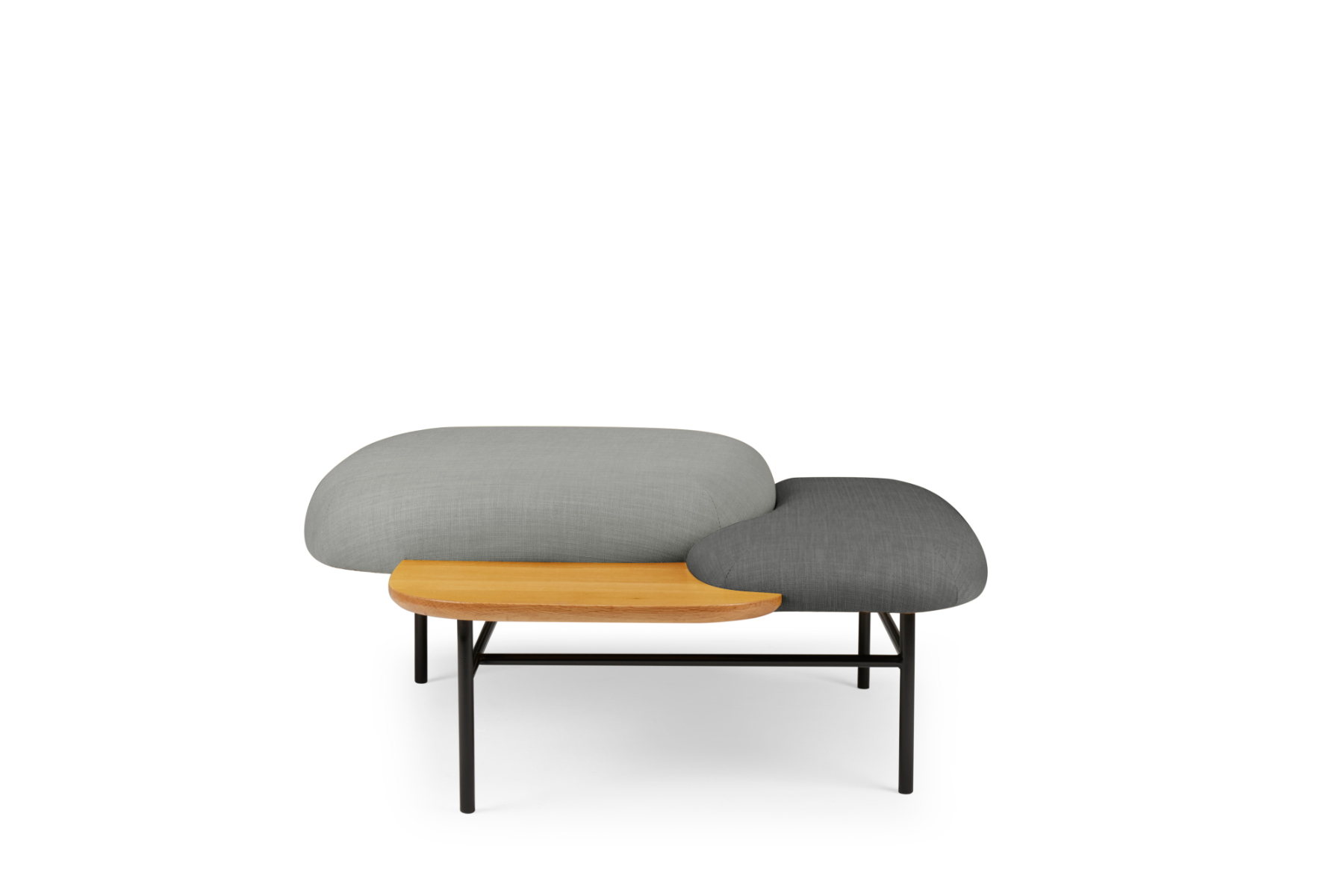 Gummy sofa with rounded colourful forms in contemporary interior