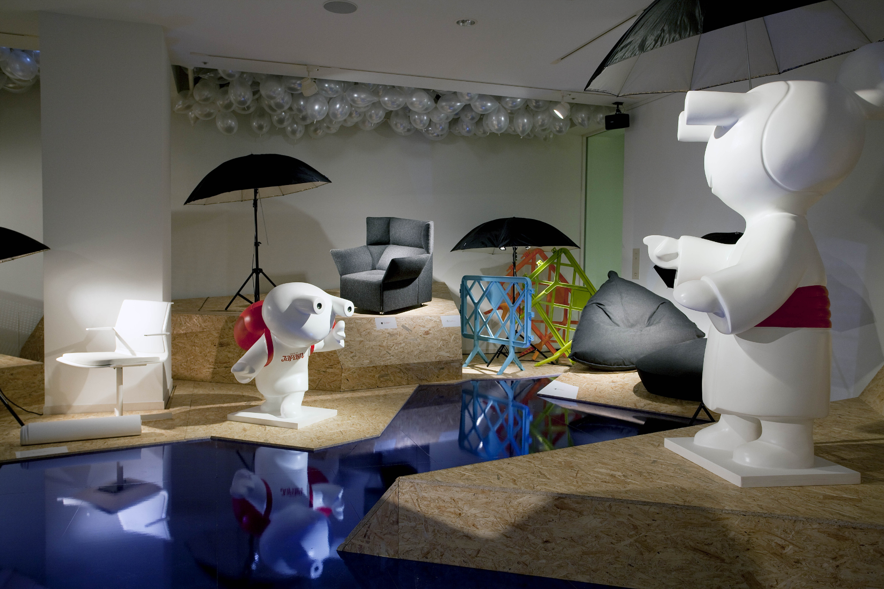 Installation view of Japain 2010 exhibition showcasing cross-cultural design works in an international context