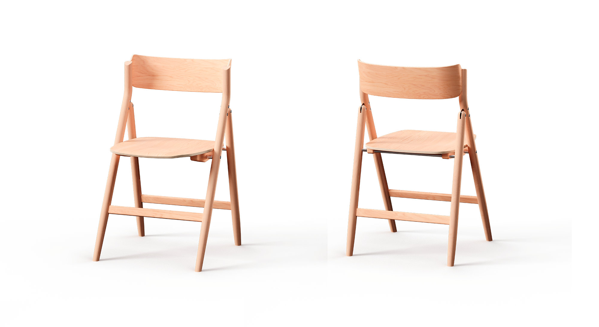 Elegant wooden folding chair with integrated handles born from memory and ergonomics