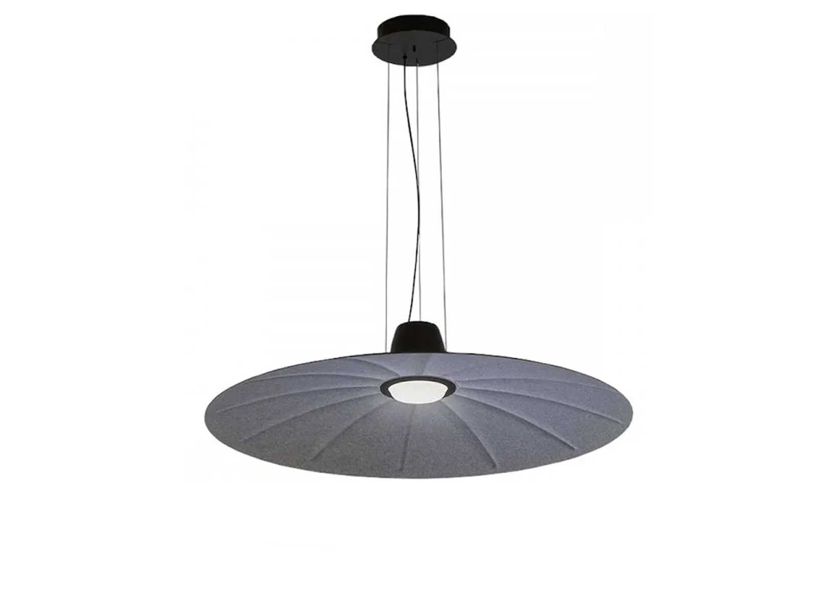 Lent acoustic lamp in contemporary interior with soft lighting and sound-absorbing surface
