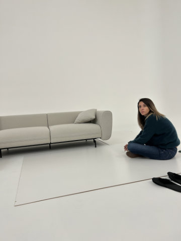 Lotus modular sofa system with refined geometric volumes