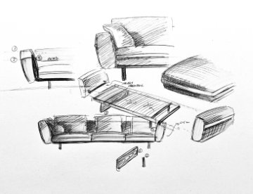 Lotus modular sofa system with refined geometric volumes