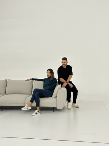 Lotus modular sofa system with refined geometric volumes