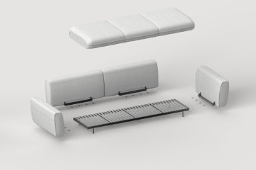 Lotus modular sofa system with refined geometric volumes