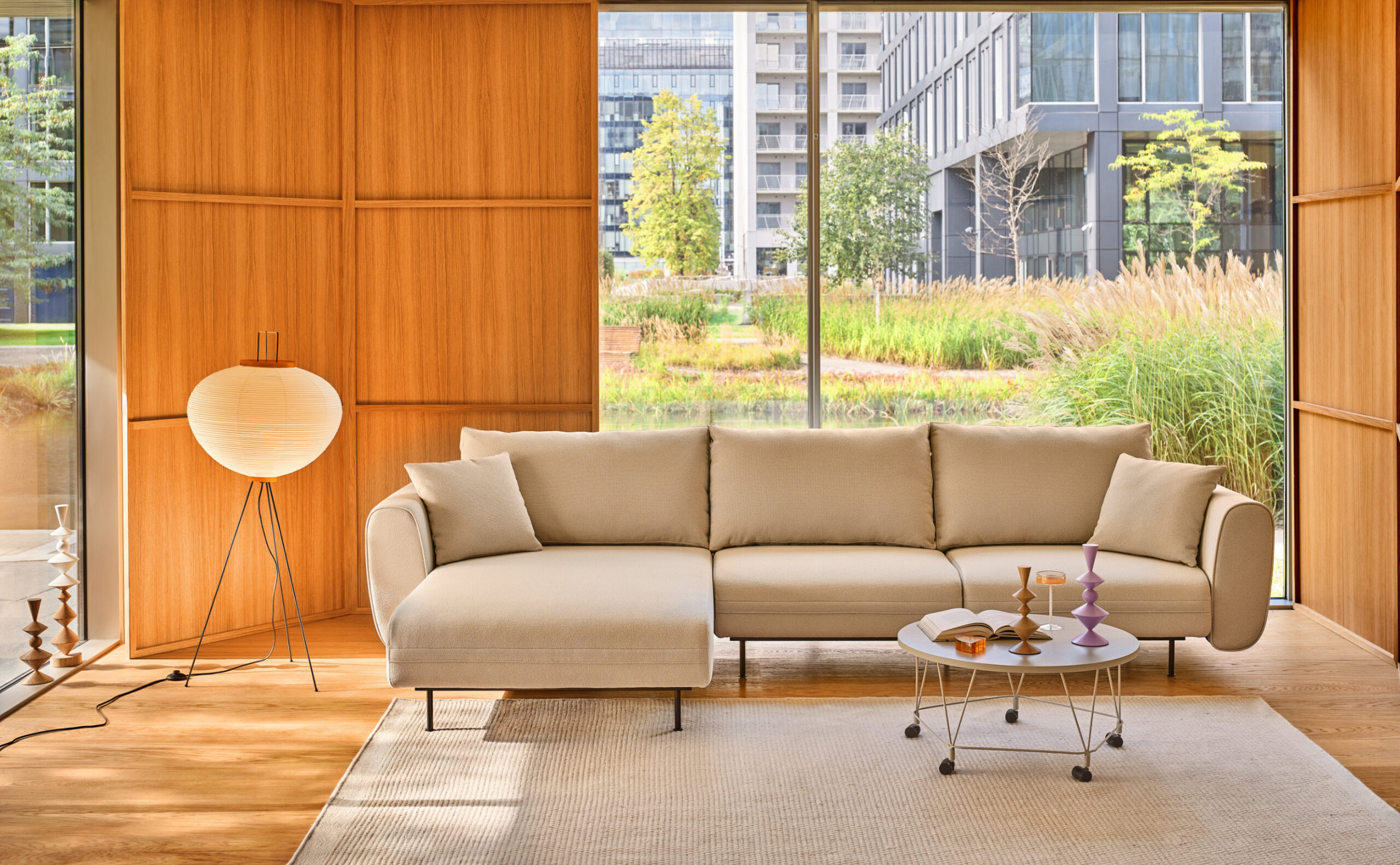 Lotus modular sofa system with refined geometric volumes