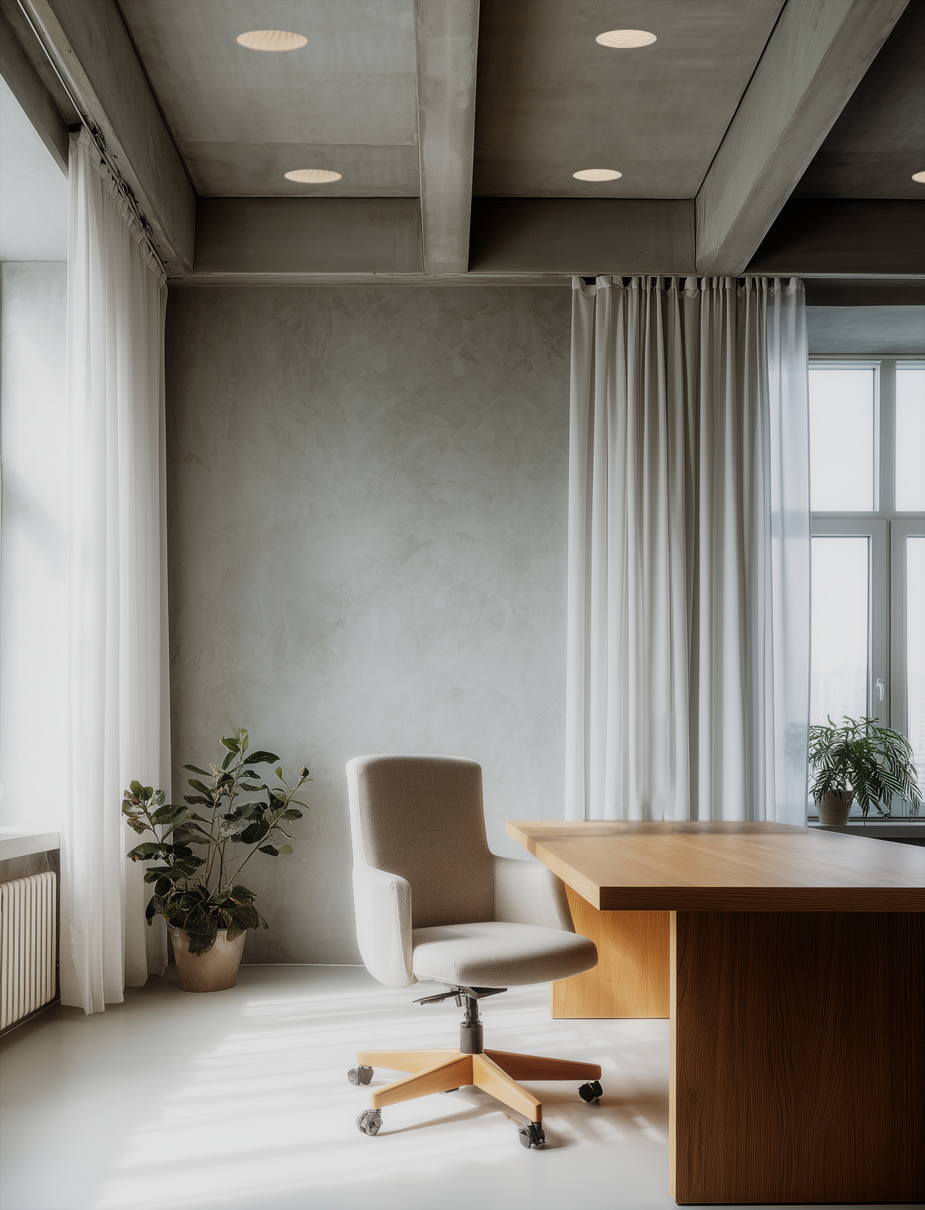 Mediterranean Collection ceiling luminaire in Crismosil featuring radial textured surface and warm integrated LED light