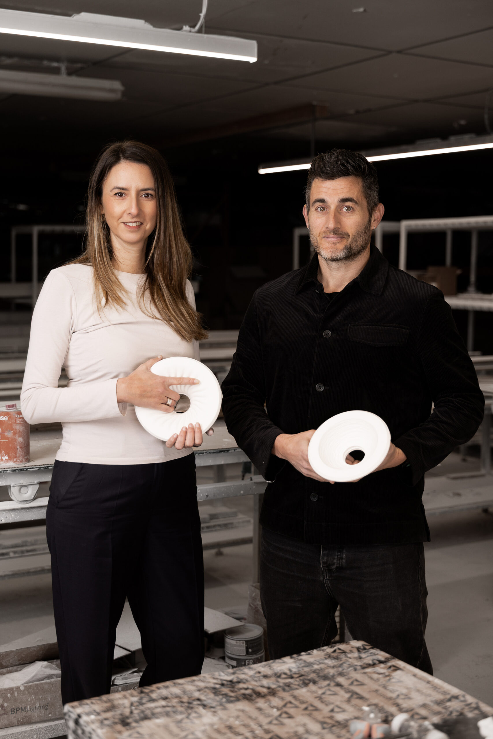 Mediterranean Collection ceiling luminaire in Crismosil featuring radial textured surface and warm integrated LED light