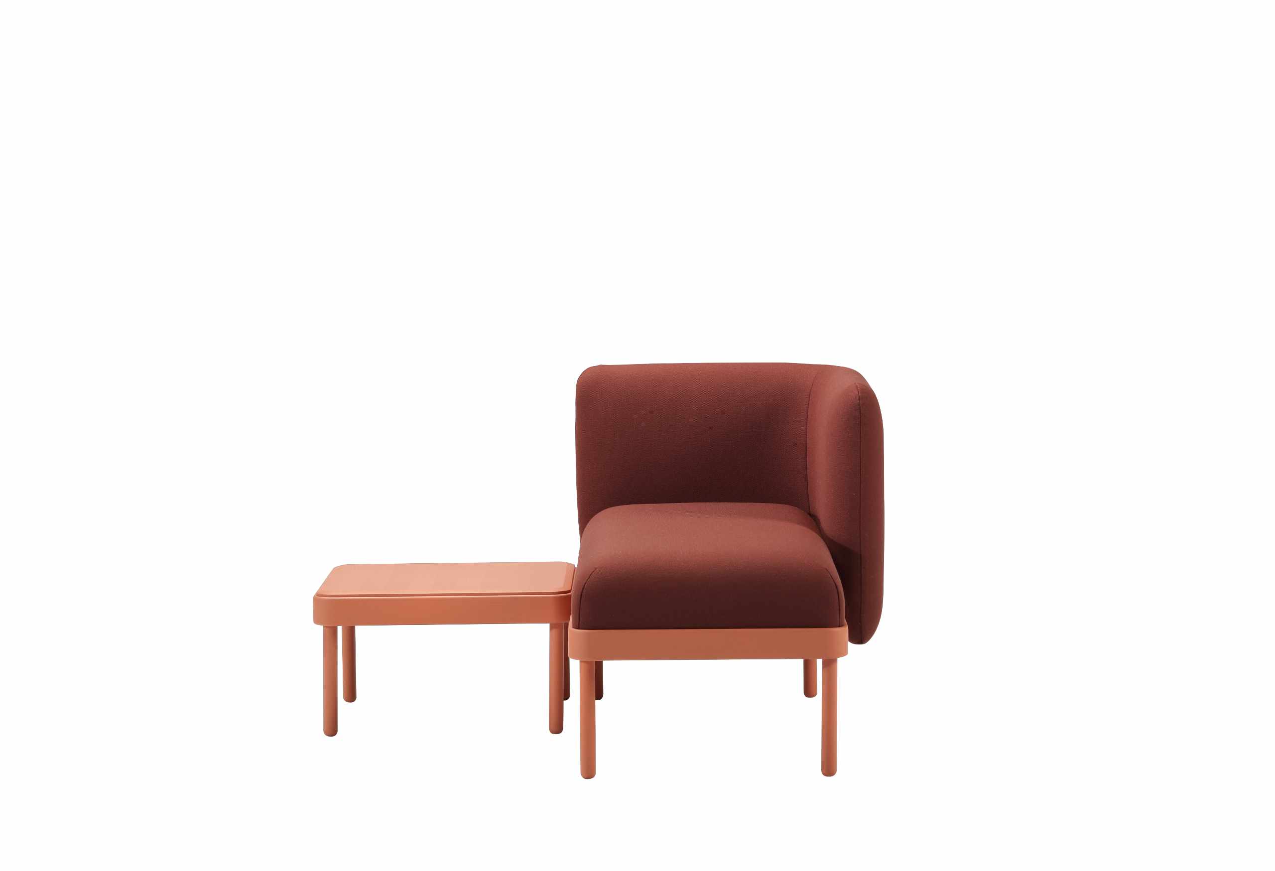 Mosaico modular seating system with upholstered cushions and wooden bases