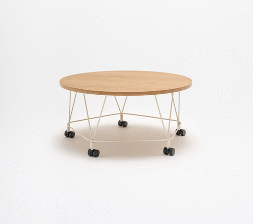 pental collection poufs and wheeled tables arranged in a collaborative office lounge