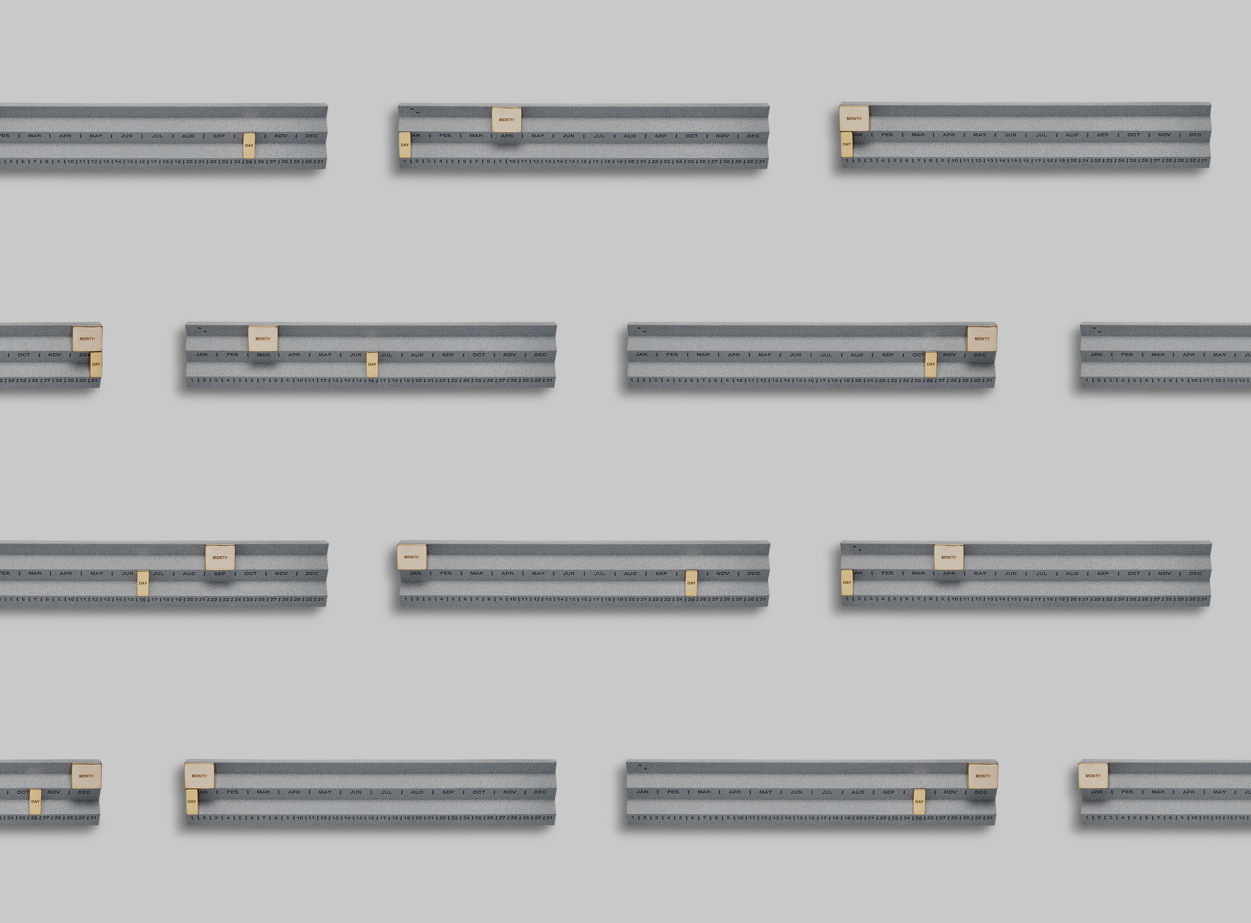Perpetuum Calendar by Studio Yonoh for OTHR with 3D printed base and gold markers