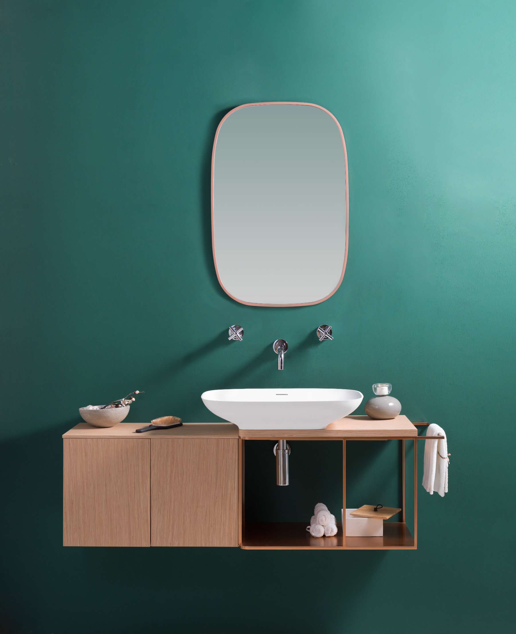 Pure bathroom collection by Yonoh for Porcelanosa with KRION basins and minimalist geometry