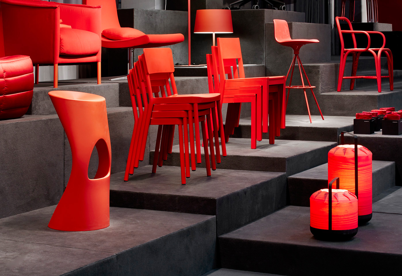 Installation view of Rojo · Spanish Design on Stage 2013 exhibition showcasing contemporary Spanish design projects