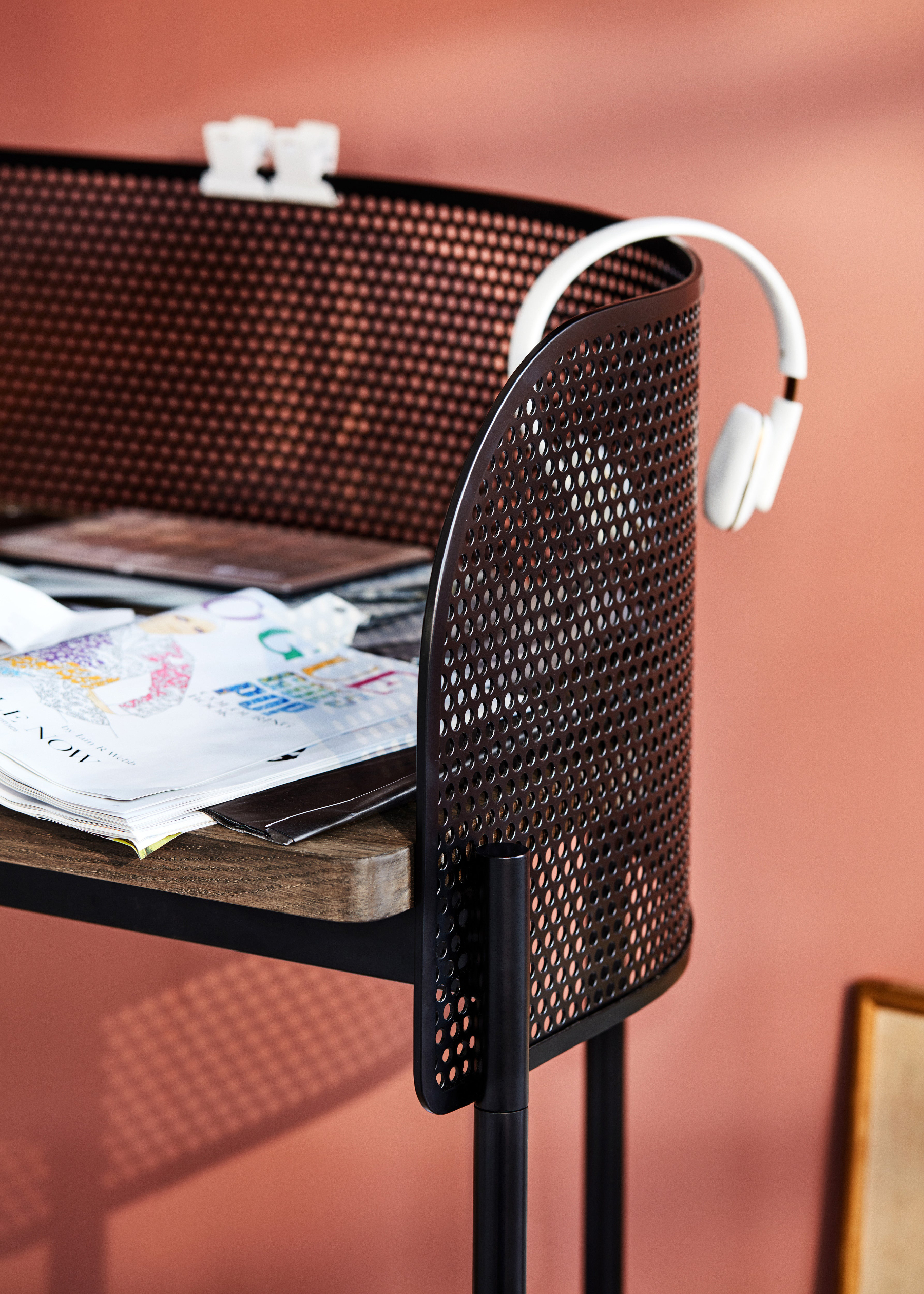 Shelter desk in contemporary office interior with refined geometry