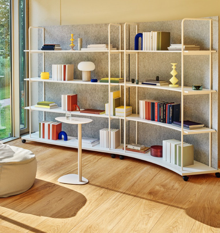 Tanca mobile shelving system in interior with clear geometry