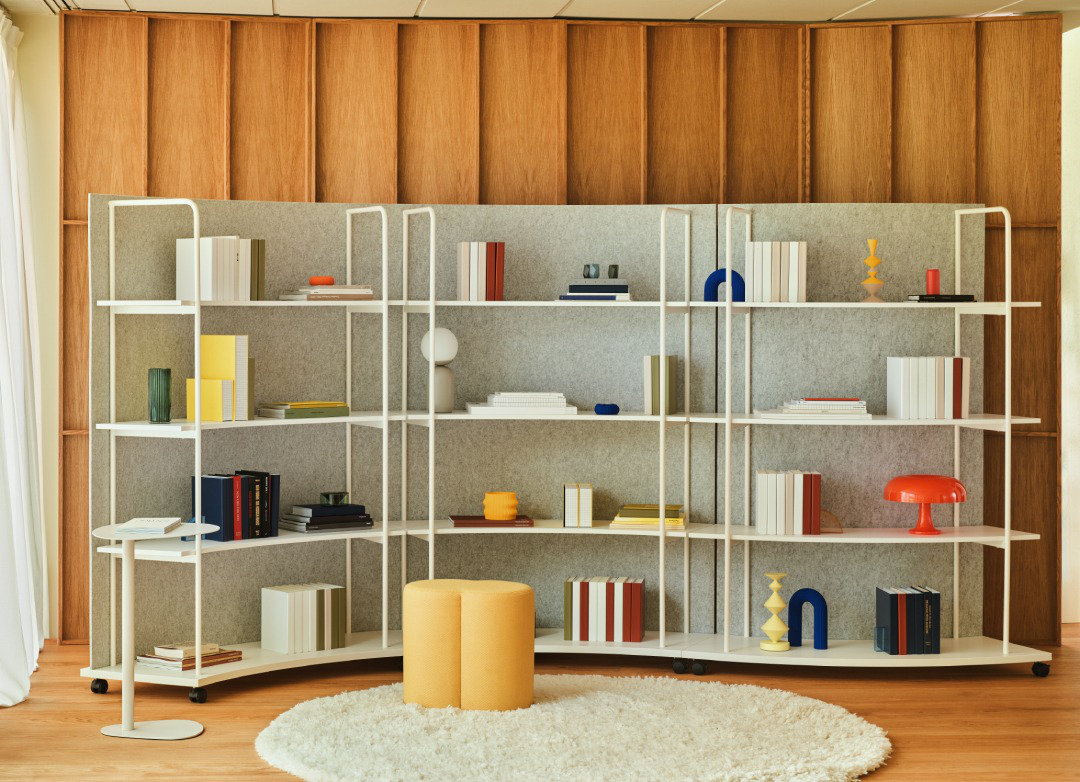 Tanca mobile shelving system in interior with clear geometry
