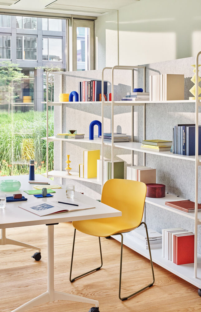 Tanca mobile shelving system in interior with clear geometry