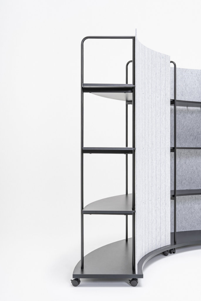 Tanca mobile shelving system in interior with clear geometry