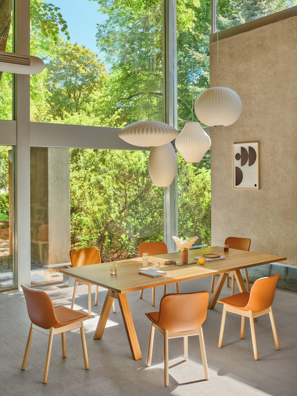Viga Table System with multiple workstations in a collaborative office environment