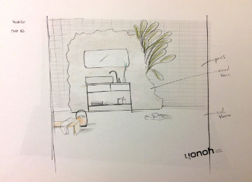 Vintage bathroom collection by Yonoh for L’Antic Colonial in Porcelanosa, marble sink with continuous surface