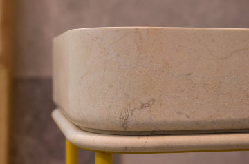Vintage bathroom collection by Yonoh for L’Antic Colonial in Porcelanosa, marble sink with continuous surface