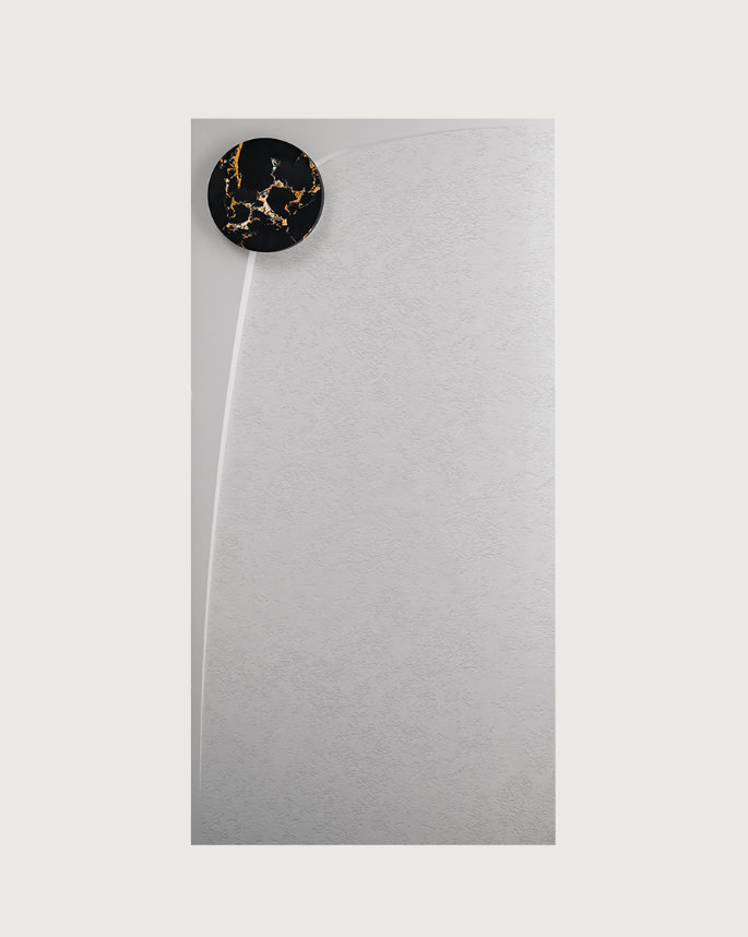 Rectangular Wave shower tray with integrated circular natural stone grate in modern bathroom setting